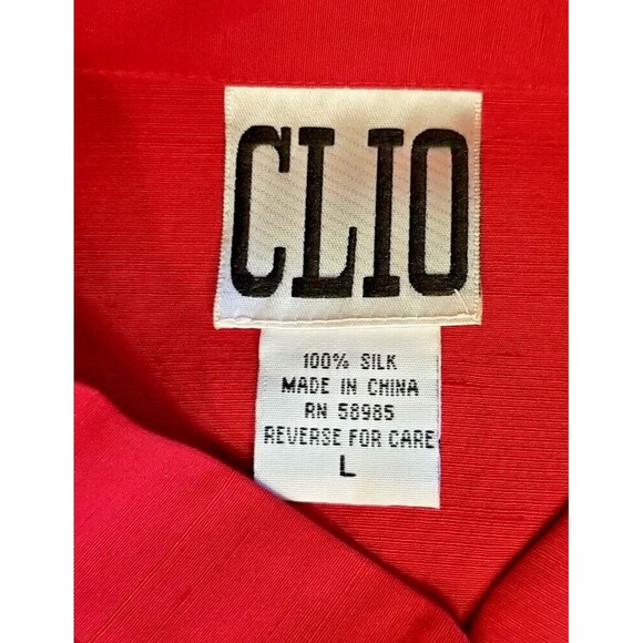 Vintage Clio 100% Silk Womens Red Asian Style Long Sleeve Blouse Sz Large    T56 - Picture 7 of 8